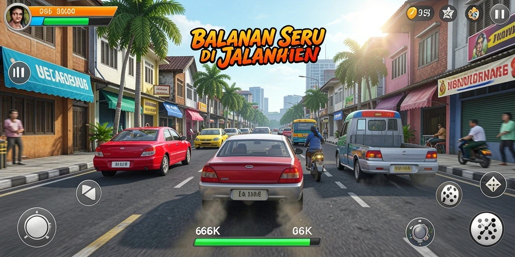 Gameplay Racing mendebarkan dalam 66K saat mobil melaju kencang.