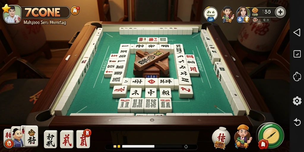 Tampilan gameplay seru di 7CONE dengan ubin Mahjong yang cantik.