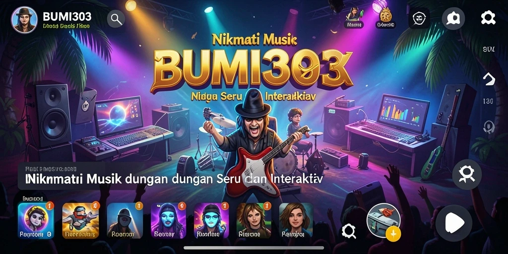 Tangkapan layar BUMI303 menunjukkan gameplay musik yang dinamis dan interaktif.