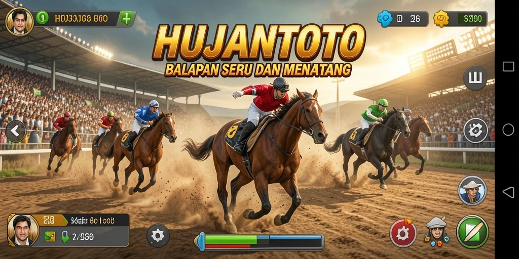 Tangkapan layar menampilkan aksi balap seru di HUJANTOTO.