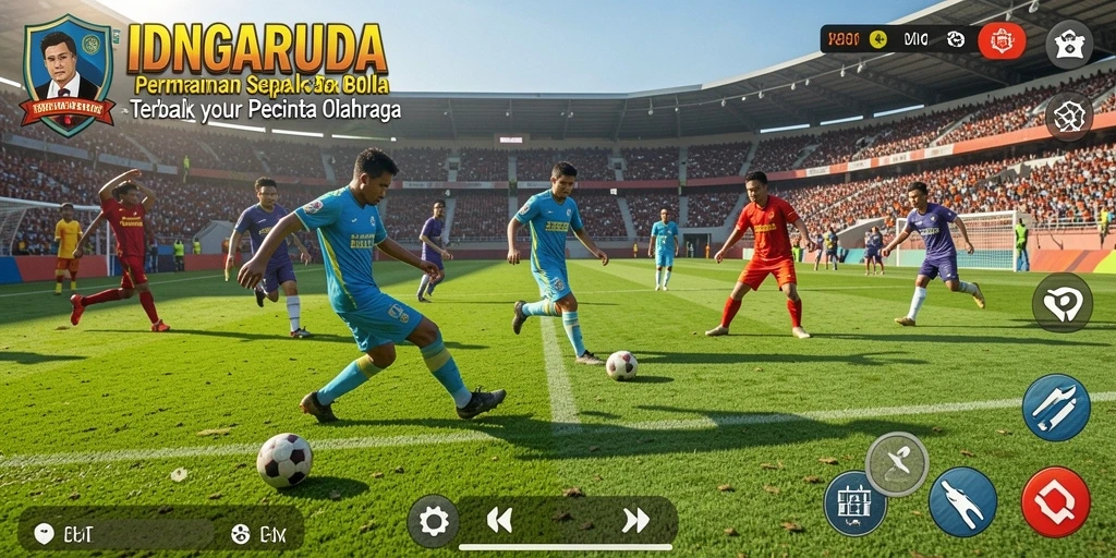 Tangkapan layar utama <strong>IDNGARUDA</strong> menunjukkan gameplay yang mendebarkan dalam pertandingan sepak bola.